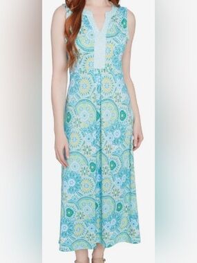 Ruby Road Petite Ocean Blue Multi Geo Blossom Print Sleeveless Dress: PM